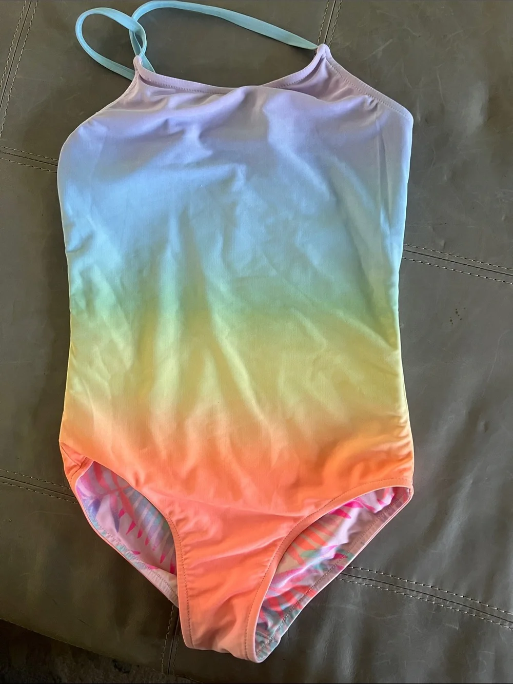 Justice Pastel Palm One-Piece Swimsuit - Pink, Coral, Aqua
